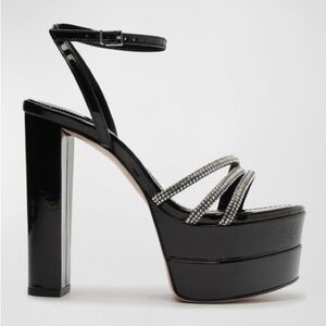 SCHUTZ Piper Ankle Black Rhinestone Platform Sandal Heels